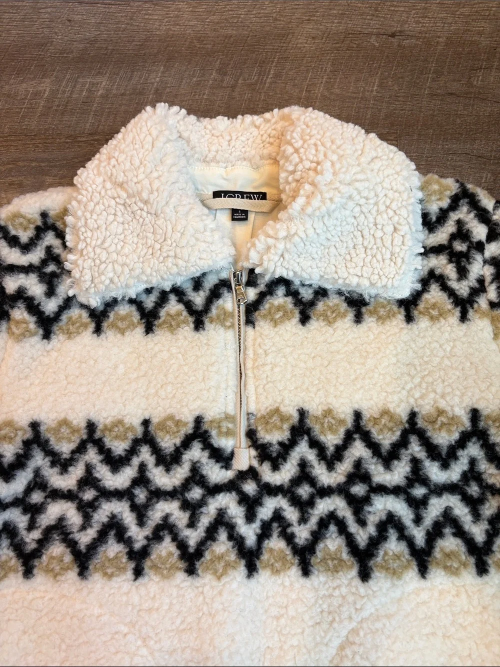 J. Crew Jacquard Print Sherpa Half Zip Fleece Pullover Women’s S Ivory